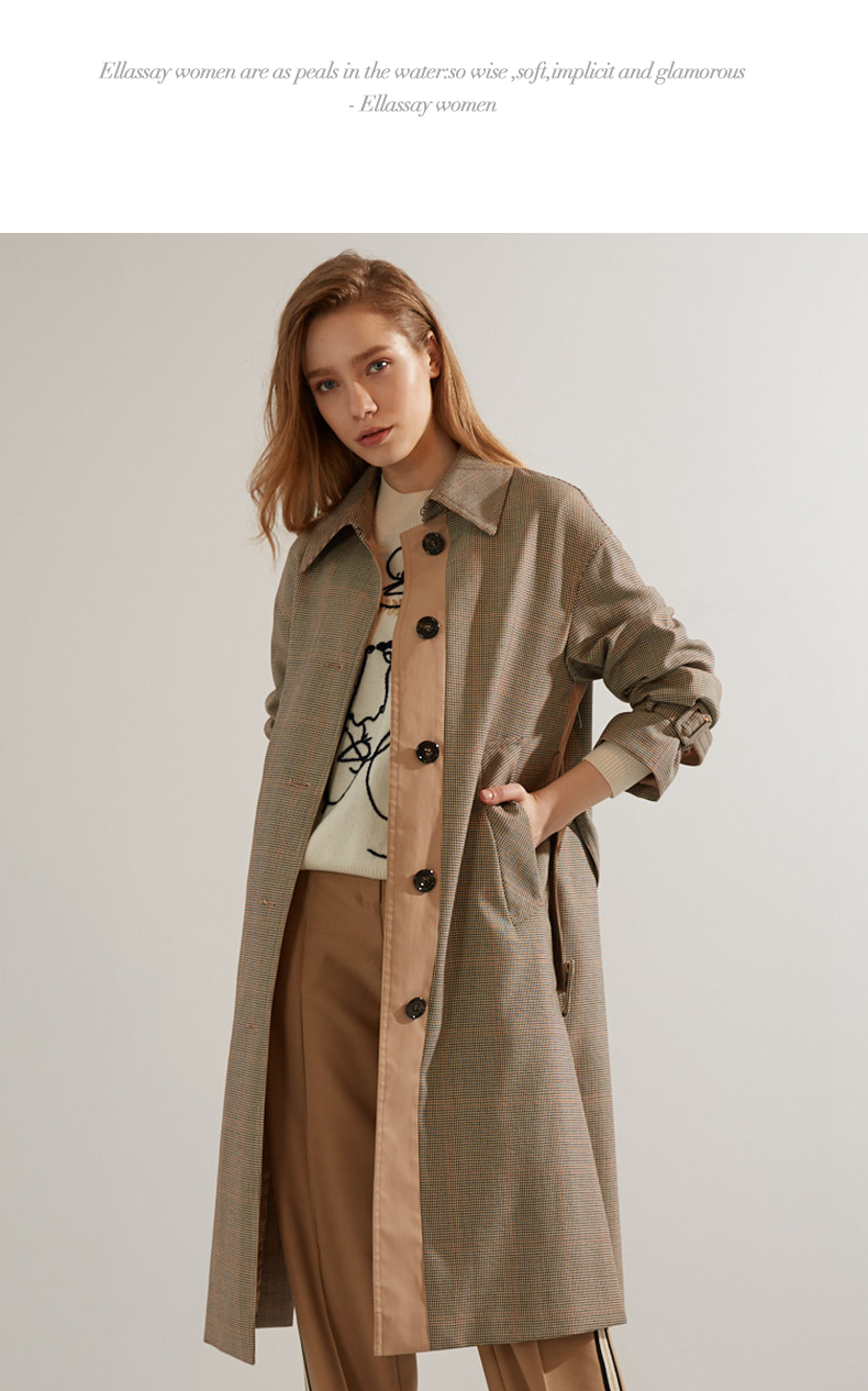 【商场同款】ellassay歌力思羊毛风衣2021秋冬新款拼色单排扣中长款