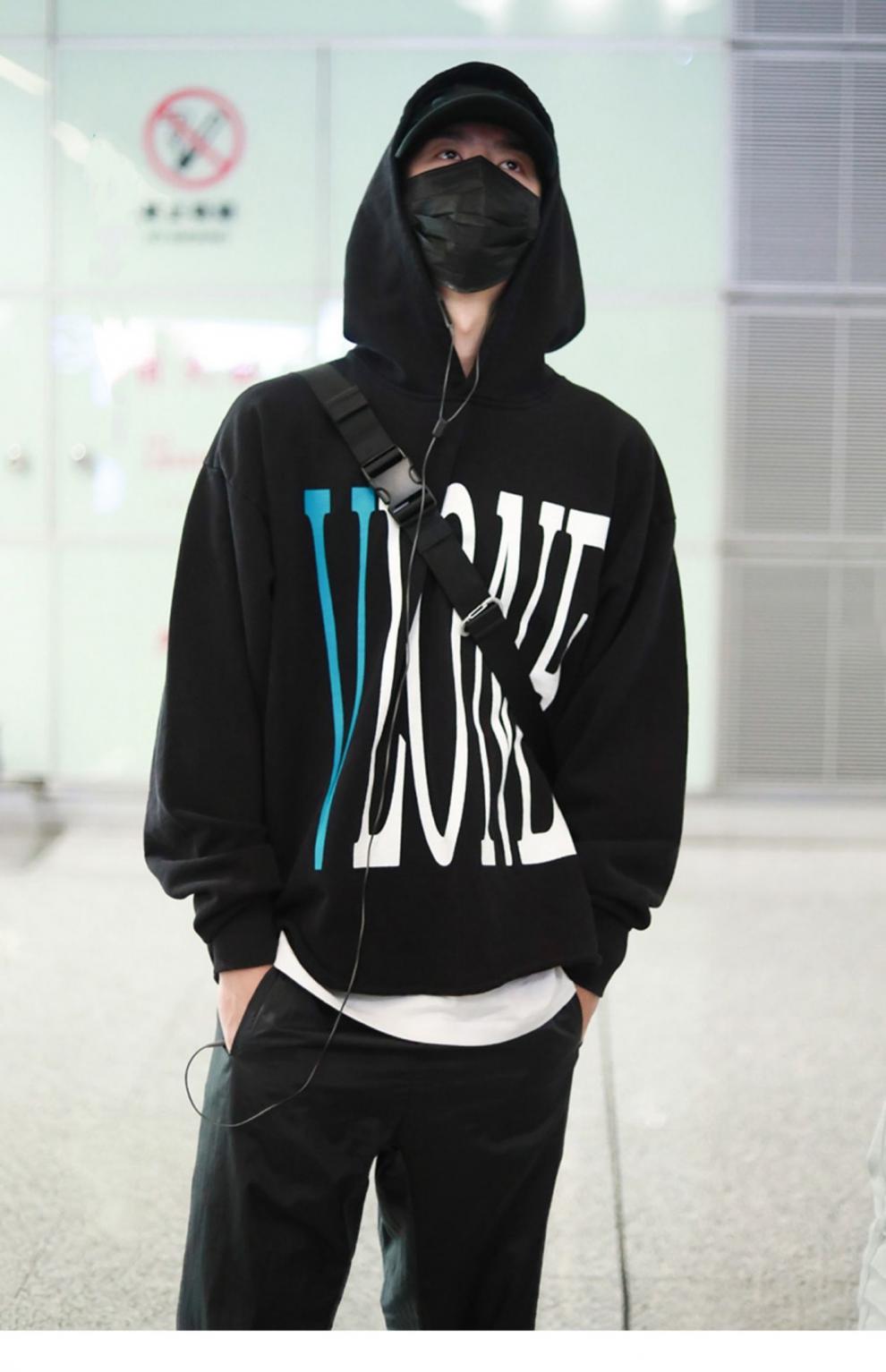 正确版vlone卫衣王一博陈冠希同款大v藤原浩限定情侣男加绒连帽衫黑色