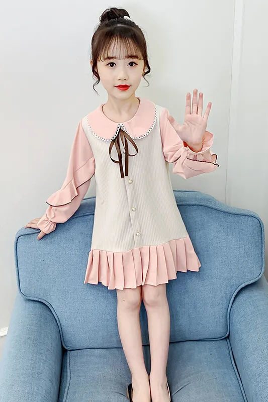 皮尔卡丹女童连衣裙秋新款洋气儿童装裙子小女孩长袖公主裙中小学生