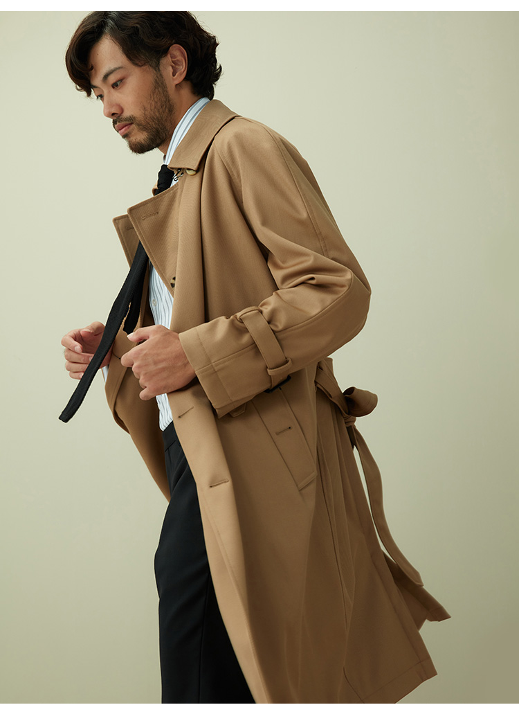 hany战壕风衣男羊毛卡其过膝长款双排扣商务外套大衣高端秋装蒂沃利