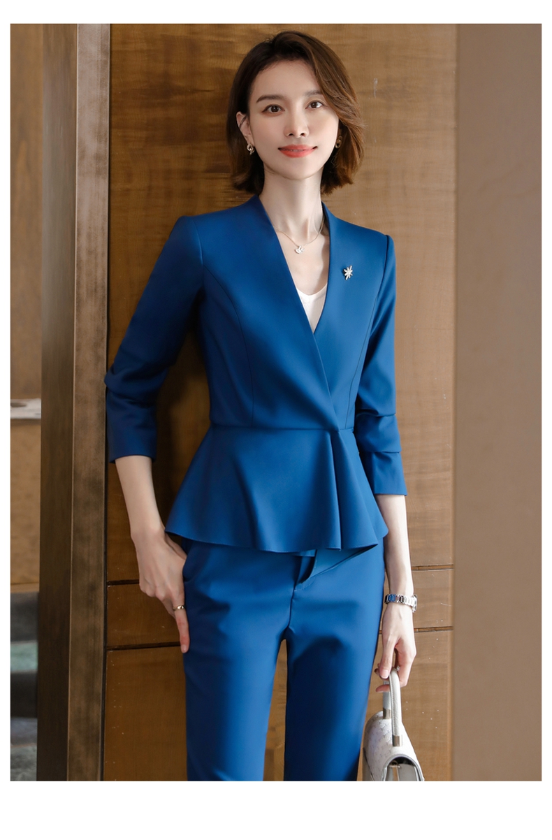 高端气质女神范职业装无领商务西装百搭宽下摆工作服营业员店长工装