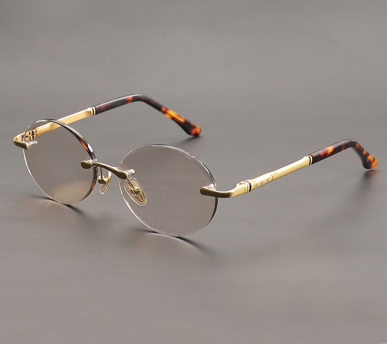 高清水晶石头眼镜男水晶眼镜东海石头镜浅茶色平光镜冰糖色金框浅茶片