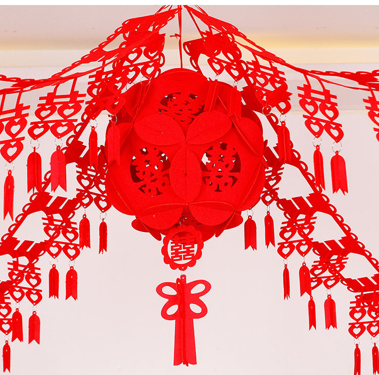 彩带婚庆新婚房拉花卧室客厅房顶套装饰布置用品结婚礼无纺布喜字拉花