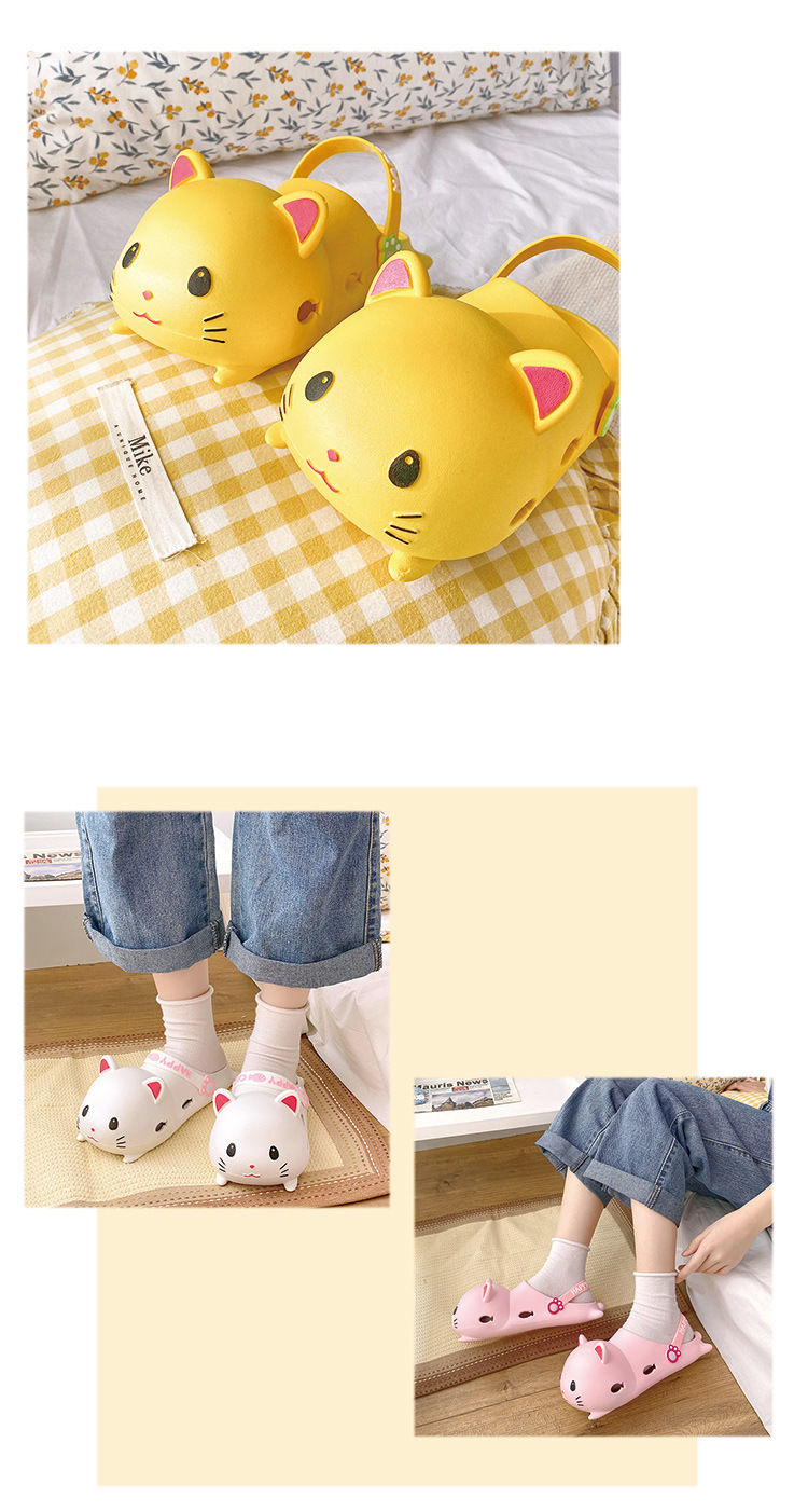 儿童沙滩鞋可爱小猫咪动物头洞洞鞋夏季亲子母女凉拖鞋包头可爱凉鞋小