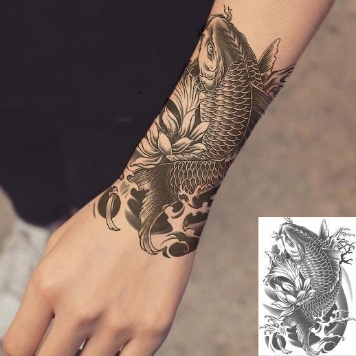 芭雅莲纹身贴男士防水耐久发财锦鲤花臂花腿纹身贴鲤鱼黑鱼防水纹身