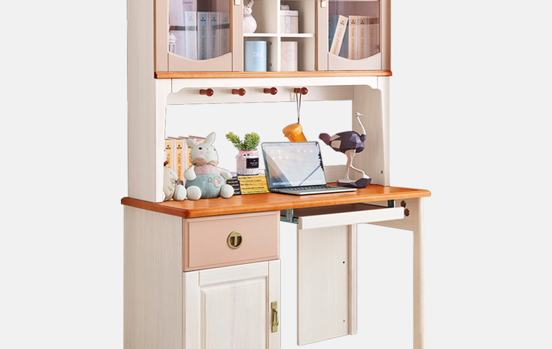 2米胡桃色5门书柜全书桌书架带组合台式电脑桌北欧学习桌家用写字台