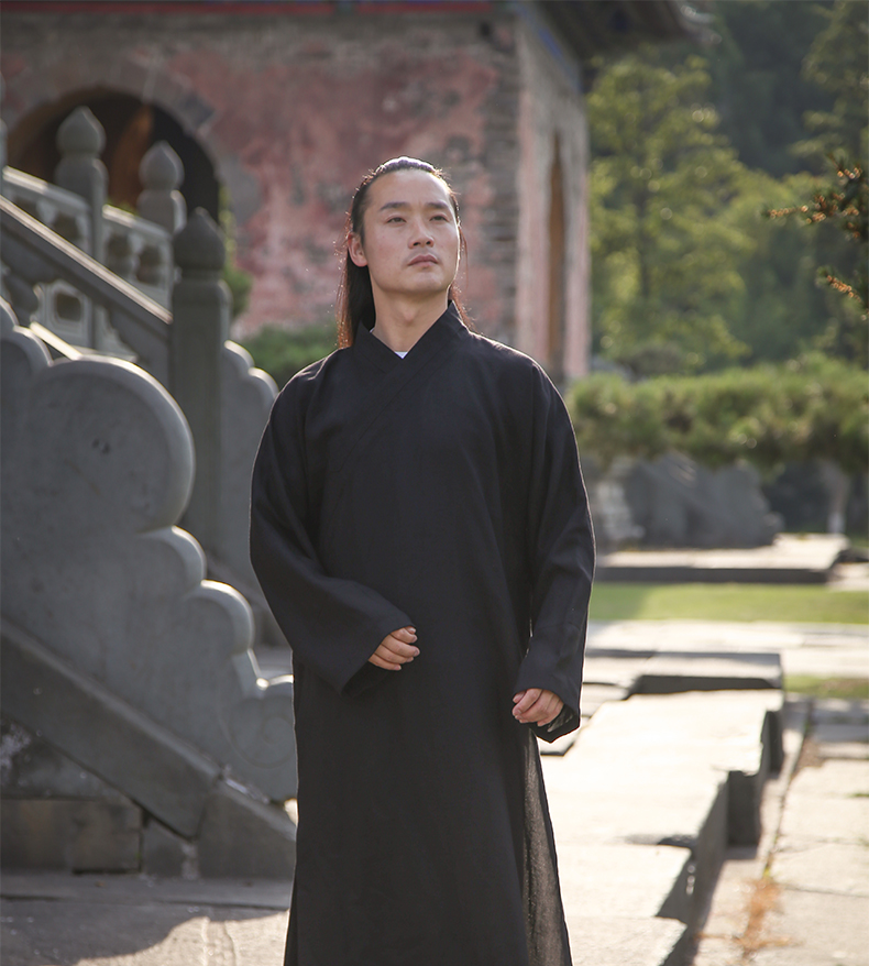 武极堂斜襟道士服全套中国风蚕丝麻长袍道袍男女款太极服武术服居士