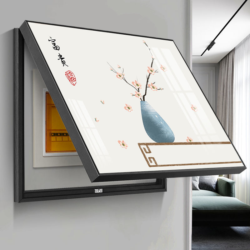 电表遮挡箱墙上挂画新中式横版电表箱装饰画中国风免打孔带框画弱电箱