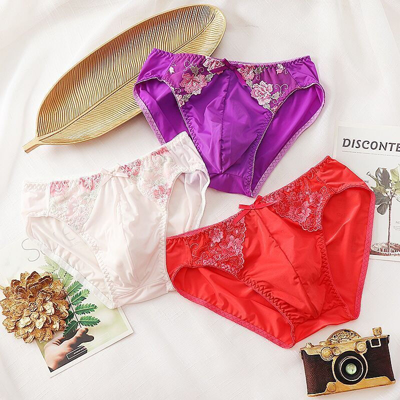 男人穿的女性化内裤男士冰丝性感蕾丝内裤有囊袋 男式柔软舒适弹力