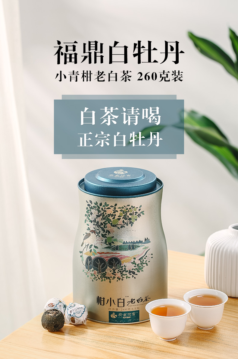 双宝柑小白茶叶新会小青柑陈皮福鼎老白茶白牡丹罐装260g