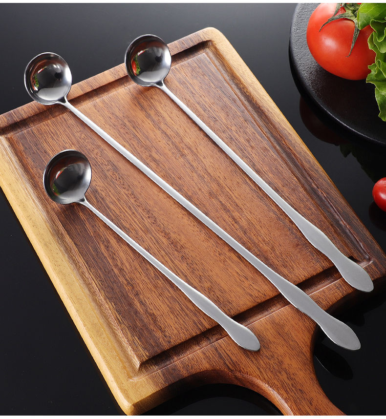 长柄勺子不锈钢调料勺加长把咖啡搅拌勺圆头小油勺餐馆厨师调味勺258