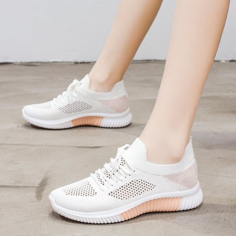 舞蹈鞋女新款鬼步舞小白鞋四季广场舞鞋软底透气运动跳舞女鞋夏天白粉