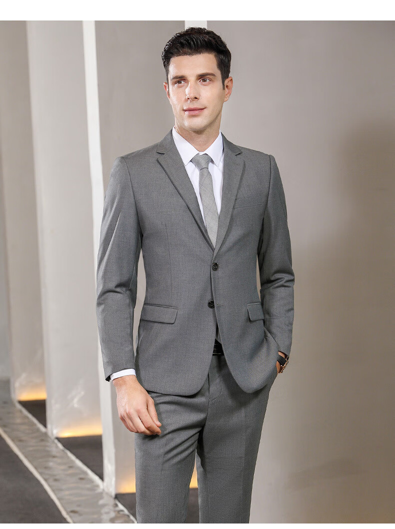 罗蒙(romon)品牌男装轻商务男式西服套装宝蓝色商务正装教师职业修身