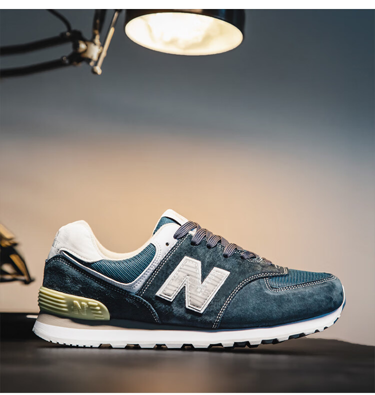 新款n字男鞋复古真皮574跑步鞋潮春秋新百伦酷跑步鞋子nb男鞋 海军蓝