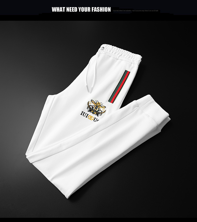 欧洲站高端轻奢潮牌2021秋冬新款男士小蜜蜂休闲束脚裤运动男裤子绣花