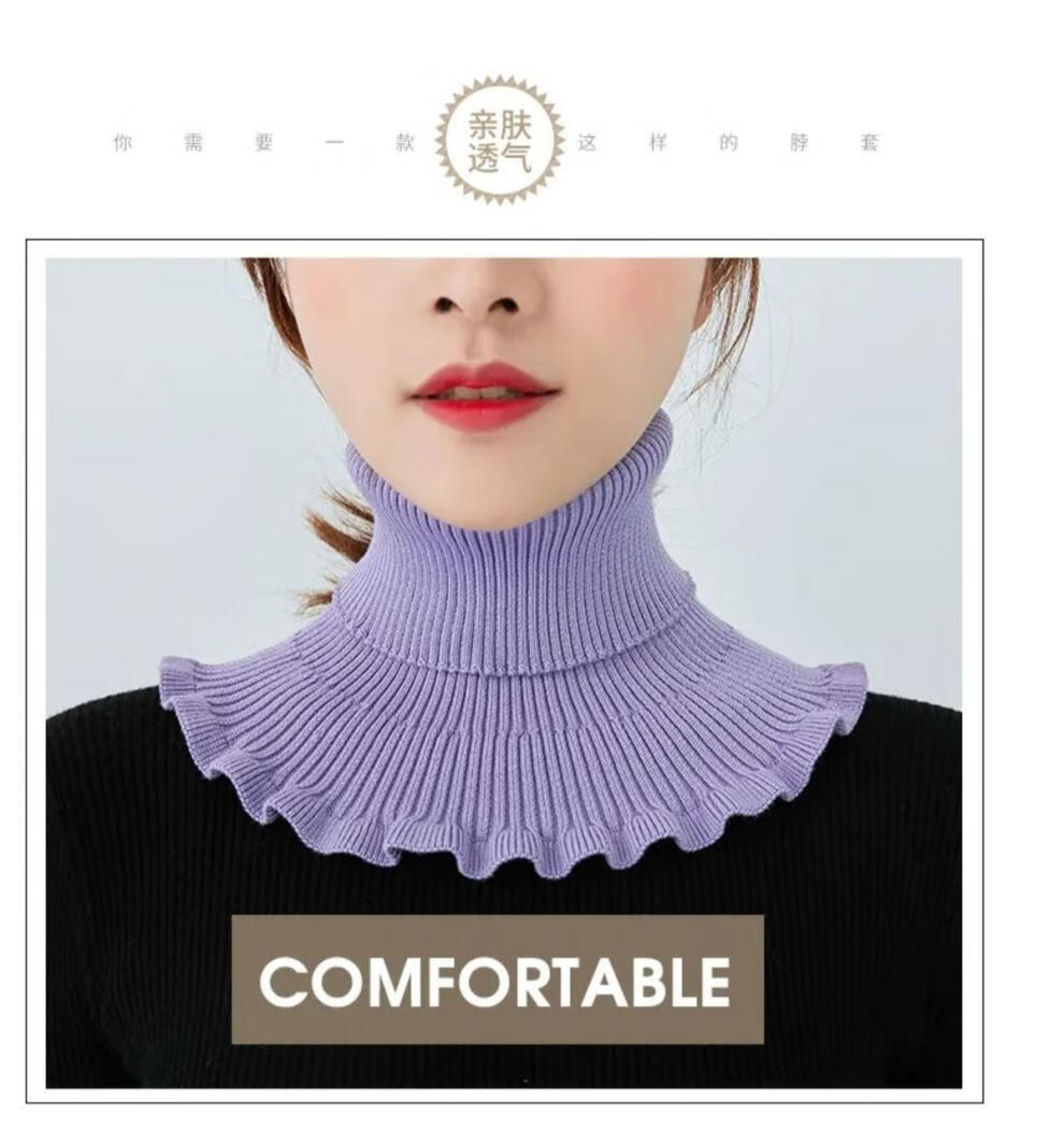 围脖护颈秋冬女士高领套脖新假领子加厚百搭套头色针织假领子六黑色