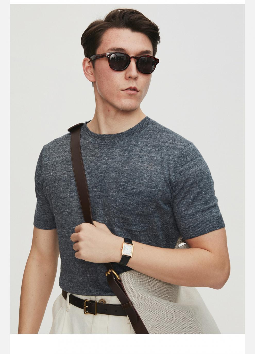 full monty纯亚麻针织圆领短袖t恤男士半袖男装上衣可机洗易打理早秋