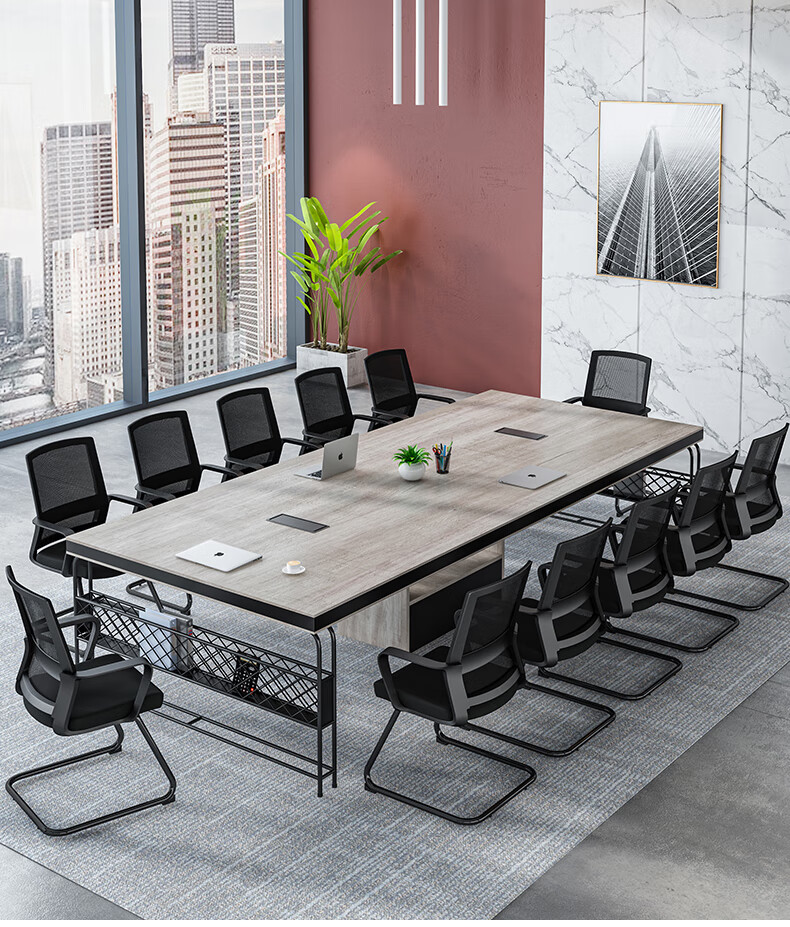 工业风会议桌长桌现代简约长沙办公家具长条桌会议室培训桌椅组合 2
