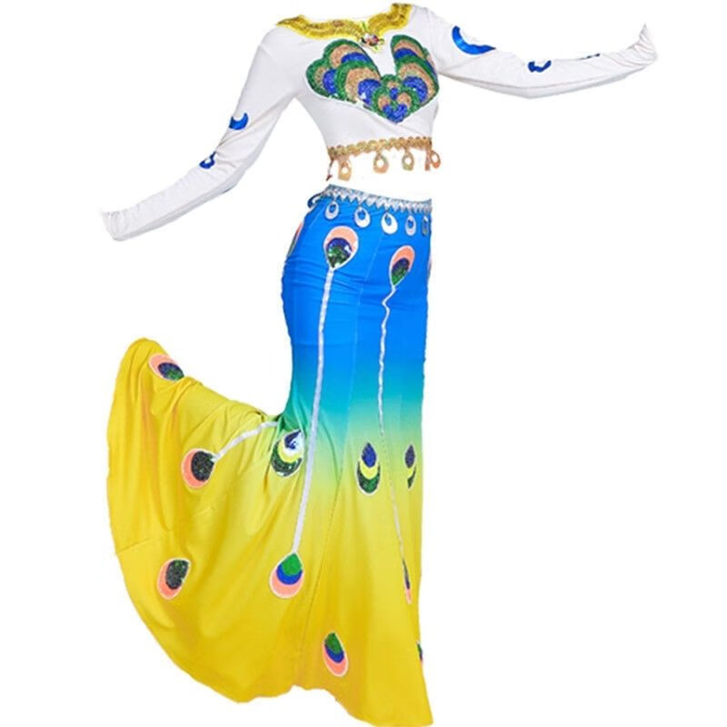 诗迪仕高端孔雀公主裙子新款傣族儿童演出服孔雀舞蹈服女傣族鱼尾裙表