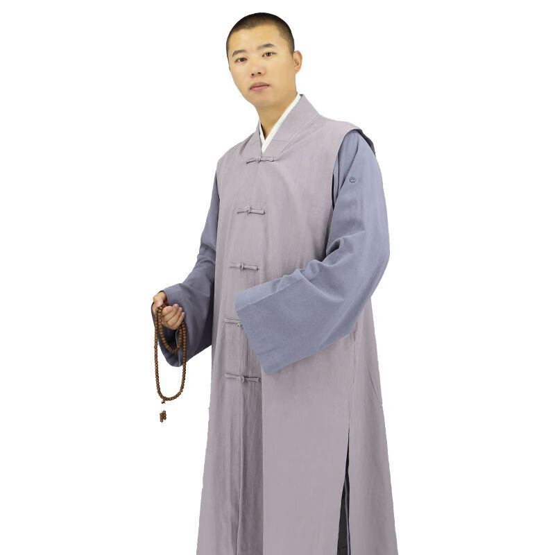 僧服伽蓝褂男女款春秋季亚麻长褂和尚服无袖长款马甲背心马夹中褂 深