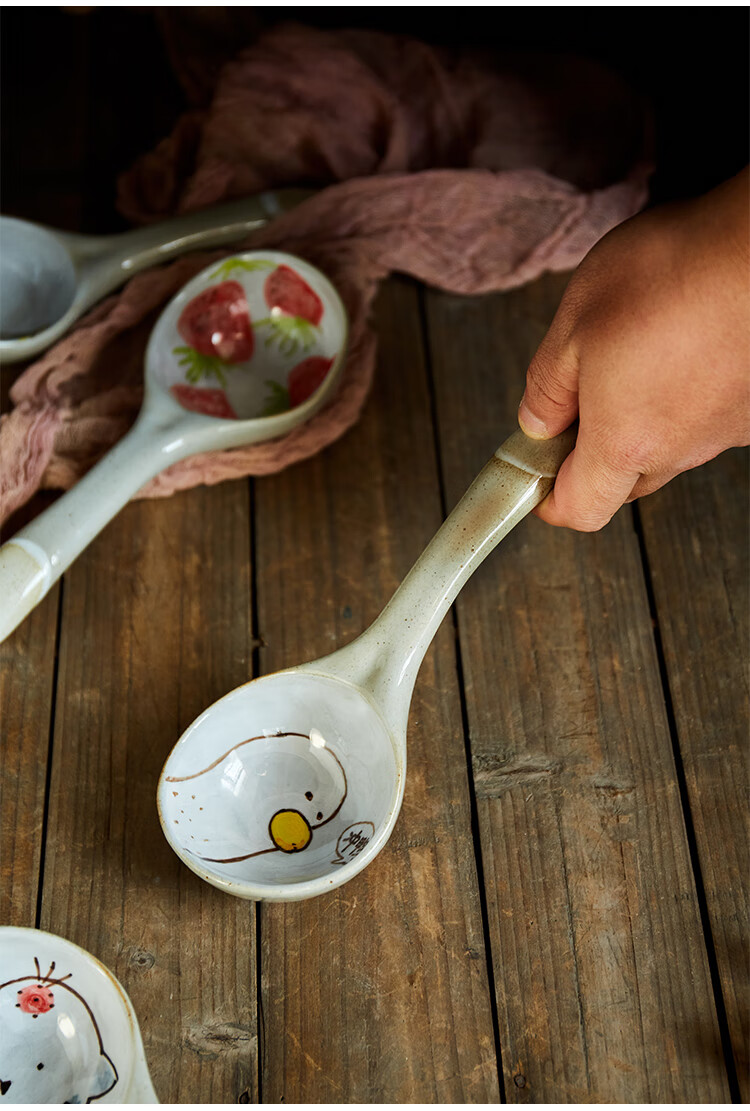 陶瓷汤勺大号日式日式陶瓷大汤勺子长柄家用可爱卡通调羹喝汤粥盛饭勺