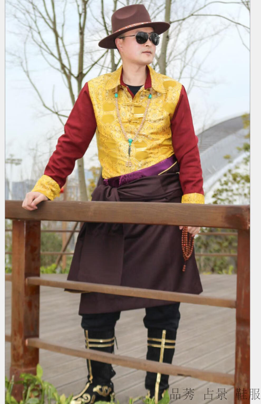 男西藏民族风藏装套装藏式外套拼色藏服藏族服装男式藏衣藏兰色套装l