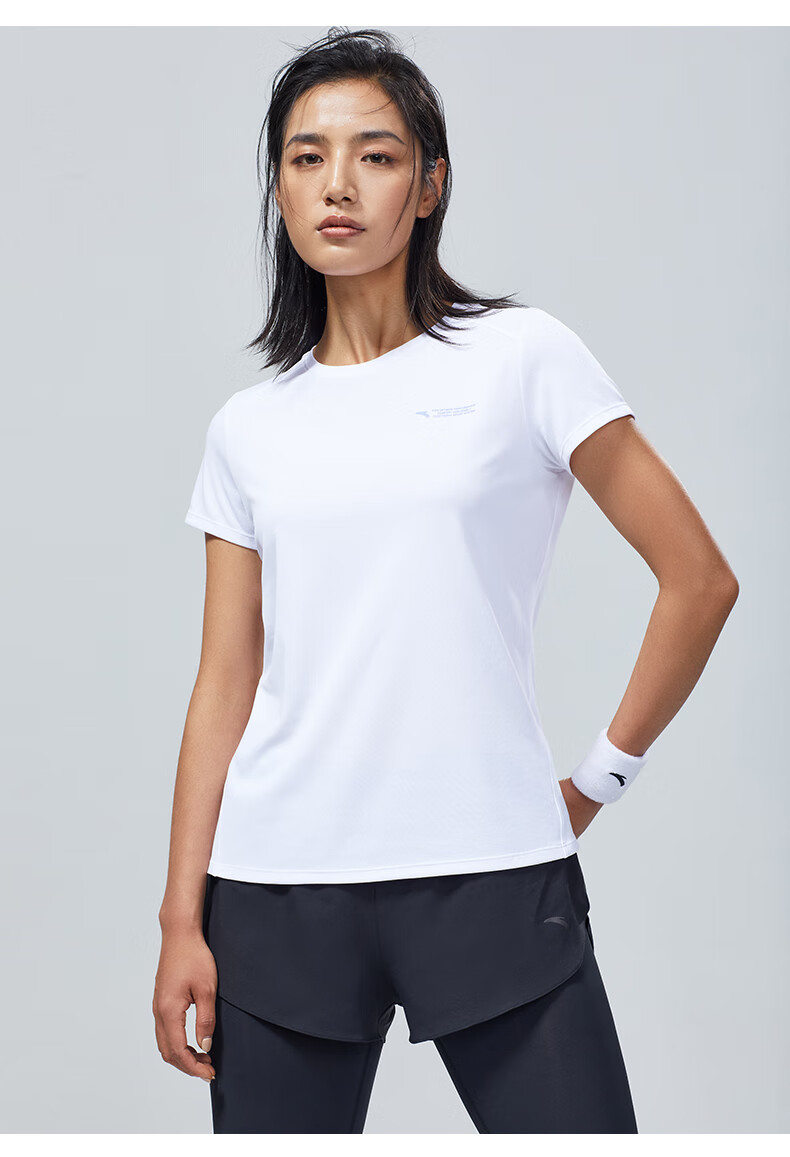 安踏短袖t恤女春季透气健身半袖体恤官网旗舰t恤运动上衣纯净白160s