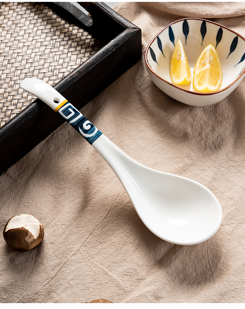 谦缘日式大号汤勺家用陶瓷大勺子长柄盛汤勺舀粥调羹汤匙餐具 小号