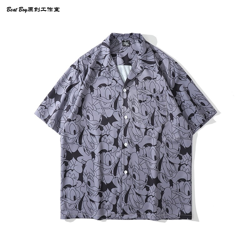 花衬衫男夏季港风宽松碎花 bkpp欧儿同款红扶桑花衬衫男女他泰国aloha