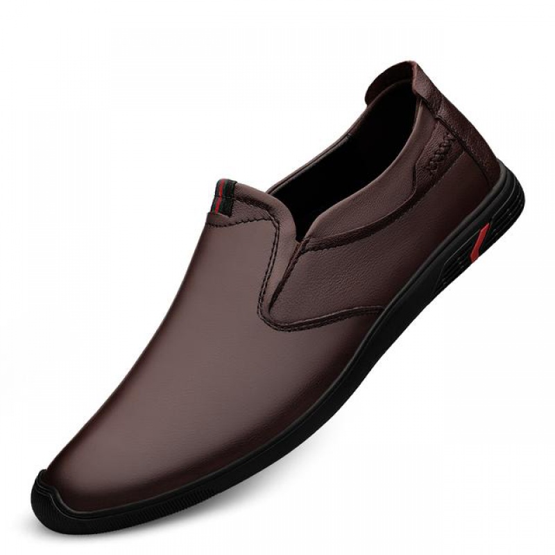 卡禄奴佐邦商贸喜奏男鞋软底软面休闲皮鞋豆豆鞋 棕色 42