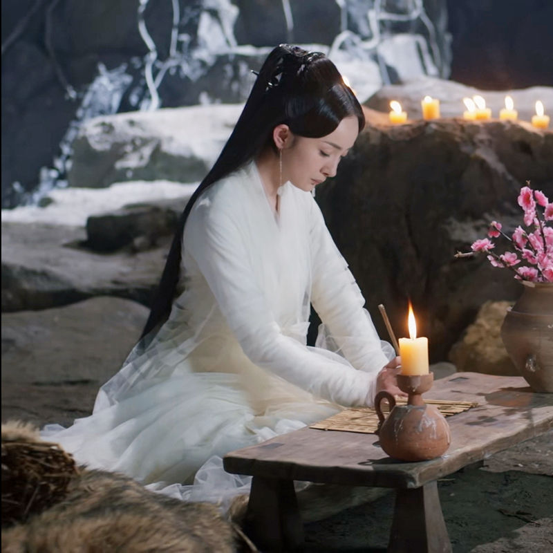 依锦艾三生三世白浅杨幂同款古装汉服仙女成人纯色大摆裙雪纺网纱夏绿