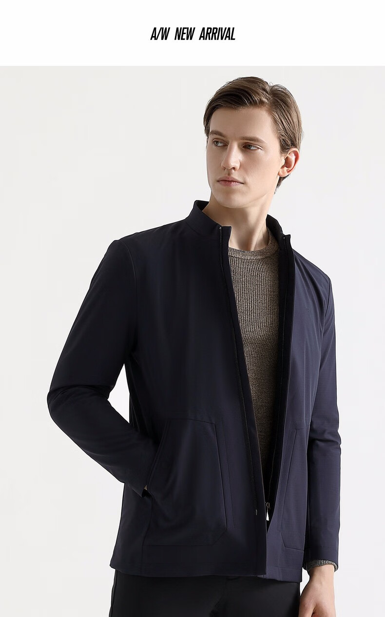 柒牌立领夹克男2021秋冬新款中年商务休闲秋装男士修身茄克外套深灰