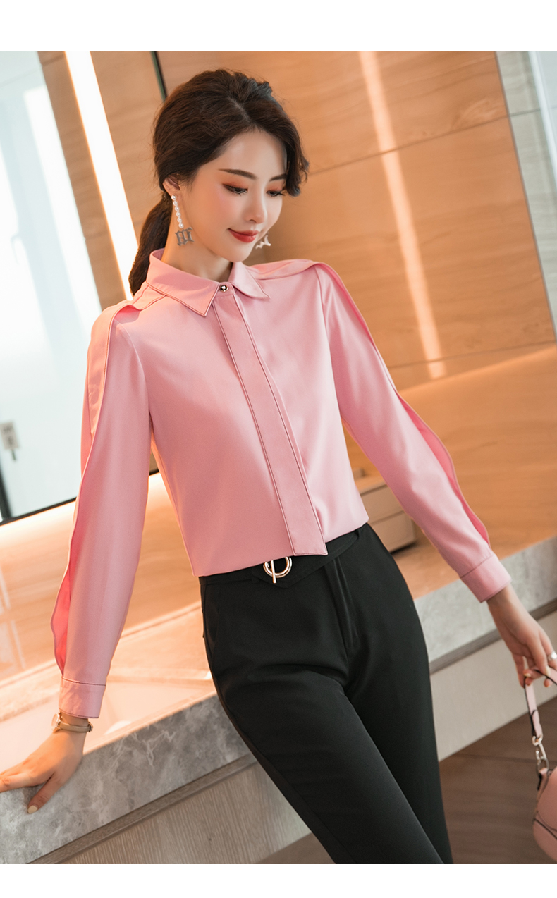 zonyouq品牌飘带衬衫女春秋气质通勤ol职业装时尚别致雪纺长袖衬衣 白