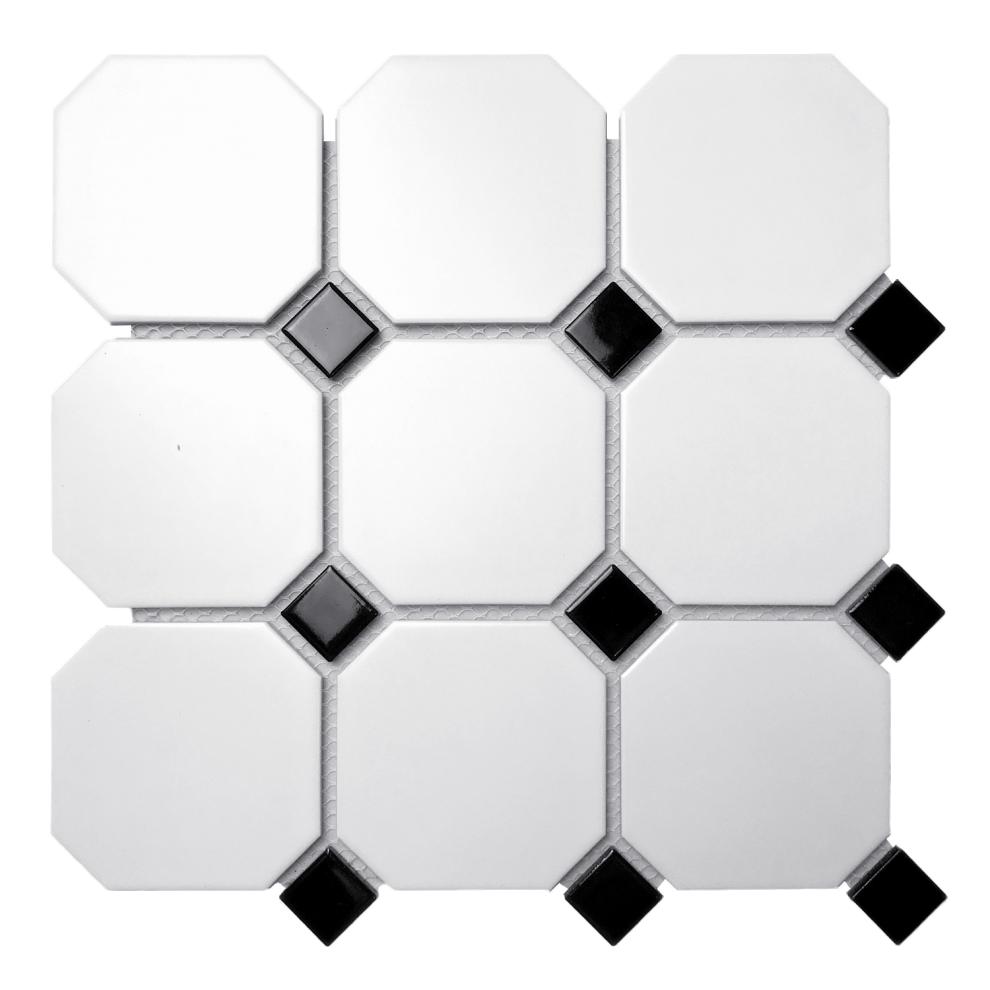 大八角陶瓷马赛克瓷砖贴黑色白色灰色卫生间浴室厨房滑地砖墙砖 大