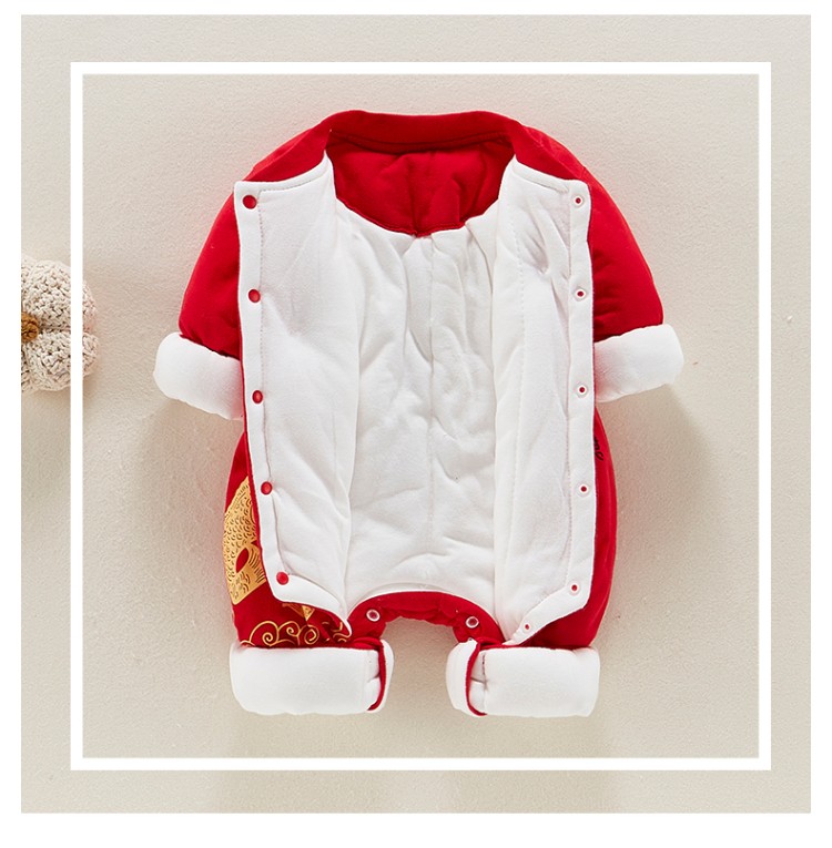 新年装拜年服男过年宝宝衣服秋冬套装加厚新生连体衣喜庆冬装红色100