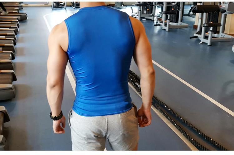 男士健身无袖速干跑步运动背心紧身衣肌肉男t撸铁训练服压缩衣 白色
