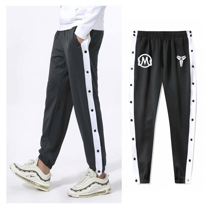 nba出场裤湖人勇士篮球运动训练热身加绒束脚厚全开长裤cba排扣裤紫色