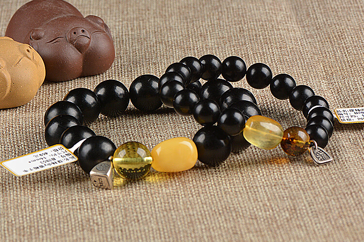 巴翼鸟 原矿抚顺煤精手串 波罗的海蜜蜡diy琥珀圆珠礼物高档男女款