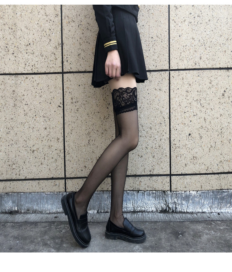 蕾丝花边黑丝袜女款长筒袜子过膝白丝袜可爱jk日系黑色ins潮 黑色