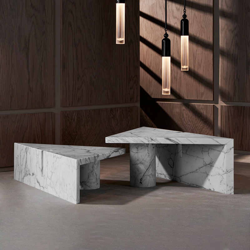 大理石边几角几茶桌意大利轻奢茶几设计师款现代洞石侘寂北欧茶台创意