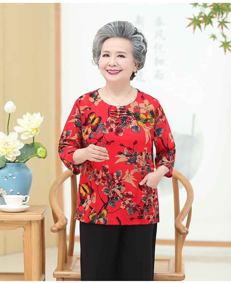 凤倪老奶奶穿的夏季套装长袖老太婆夏天衣服奶奶夏装绸60岁70中老年人