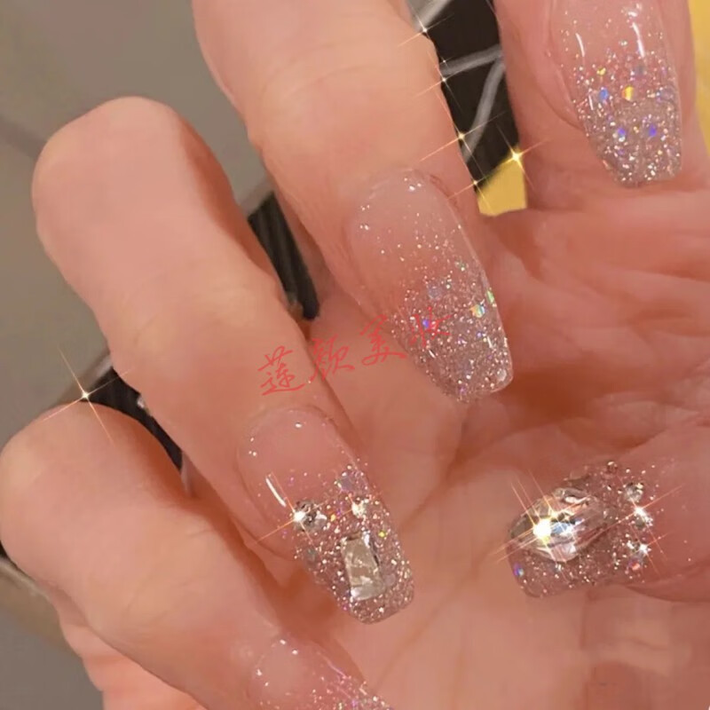 otwoo爆闪钻石满钻渐变亮片穿戴美甲成品贴片假指甲光疗手工甲片新娘