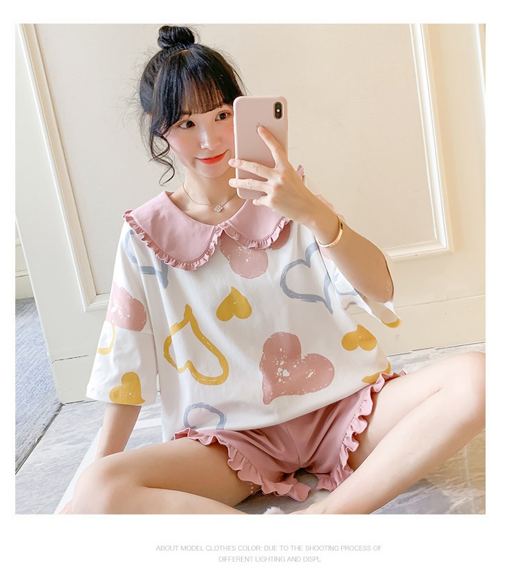 女生睡衣春夏季学生可外穿棉短袖薄款两件套装新款春夏天家居服少女