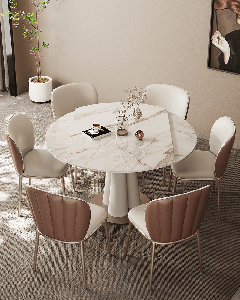 资瑞轻奢品牌岩板餐桌现代简约家用旋转方变圆桌伸缩高端亮光可折叠小