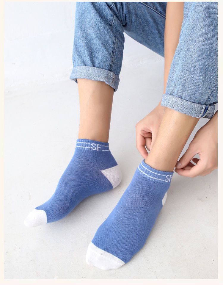 袜子男男短袜蓝色夏季透气潮简约日系学生运动情侣船袜6双装每款一双