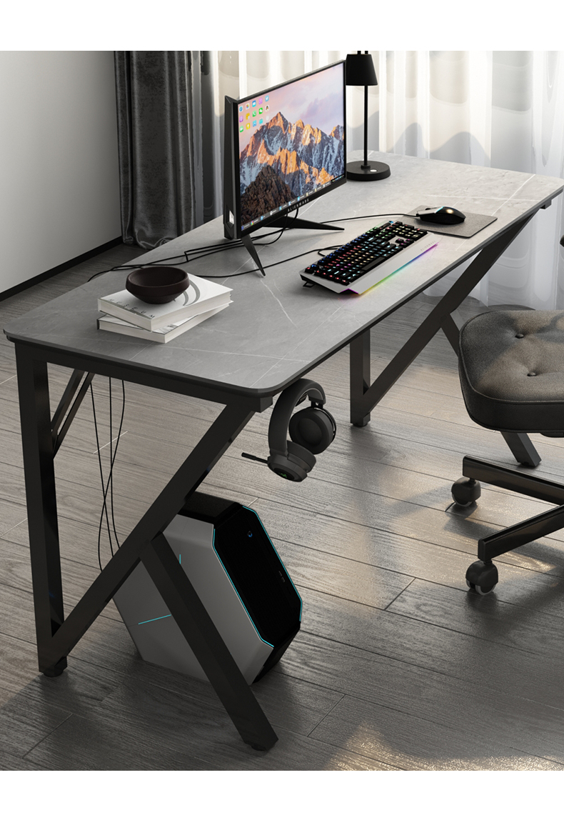 岩板台式电脑桌现代简约办公桌子简易写字书桌科技感家用工作台黑架灰