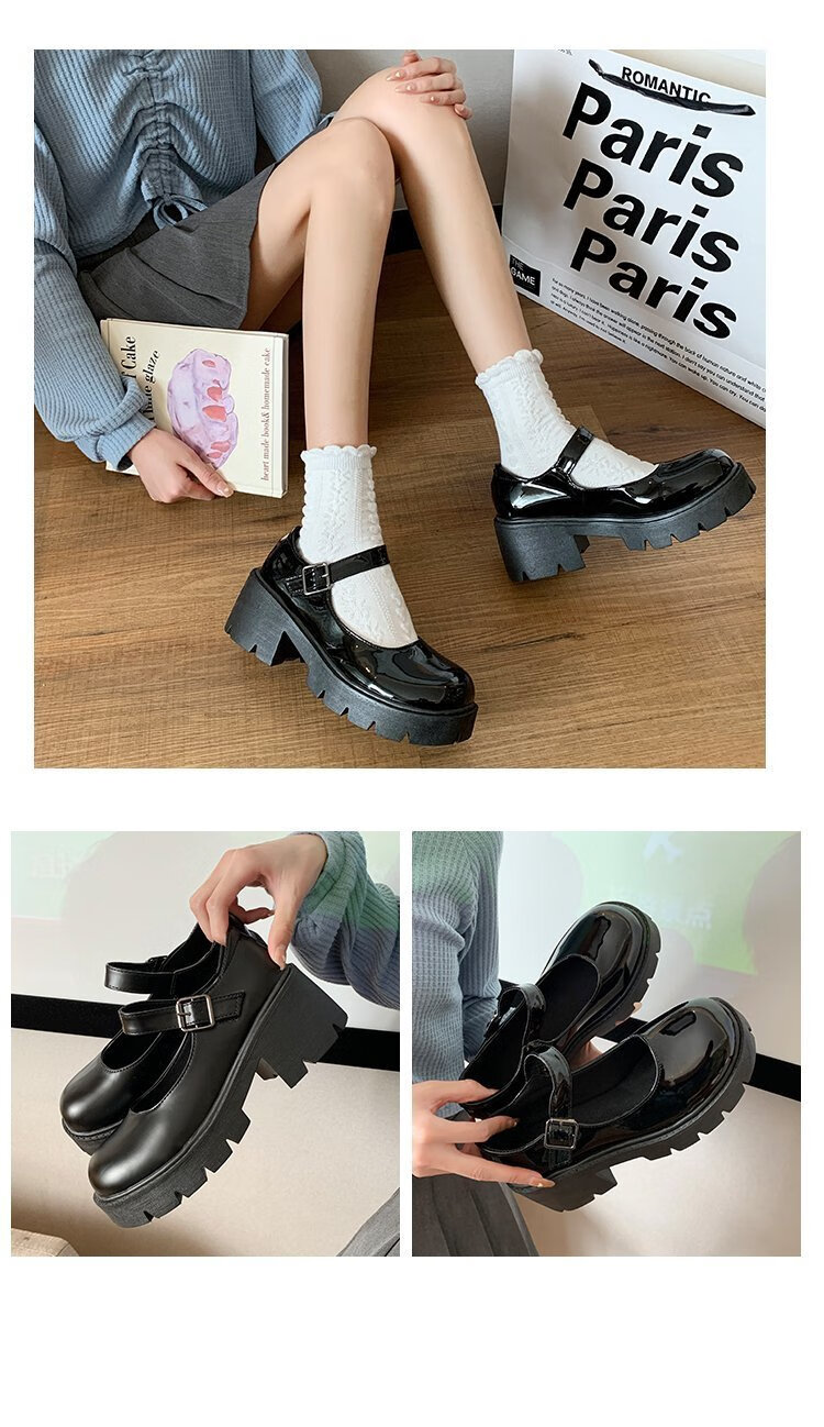 jennie同款鞋子 2022新款厚底玛丽珍小皮鞋女高跟jk制服鞋子配裙子的