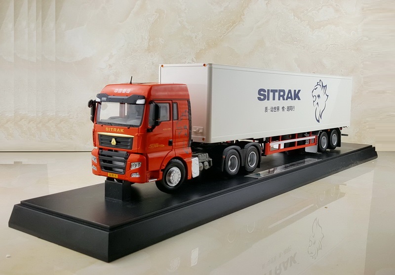 集装箱卡车模型中国重汽汕德卡车模c7h合金汽车模型136白色车头白色