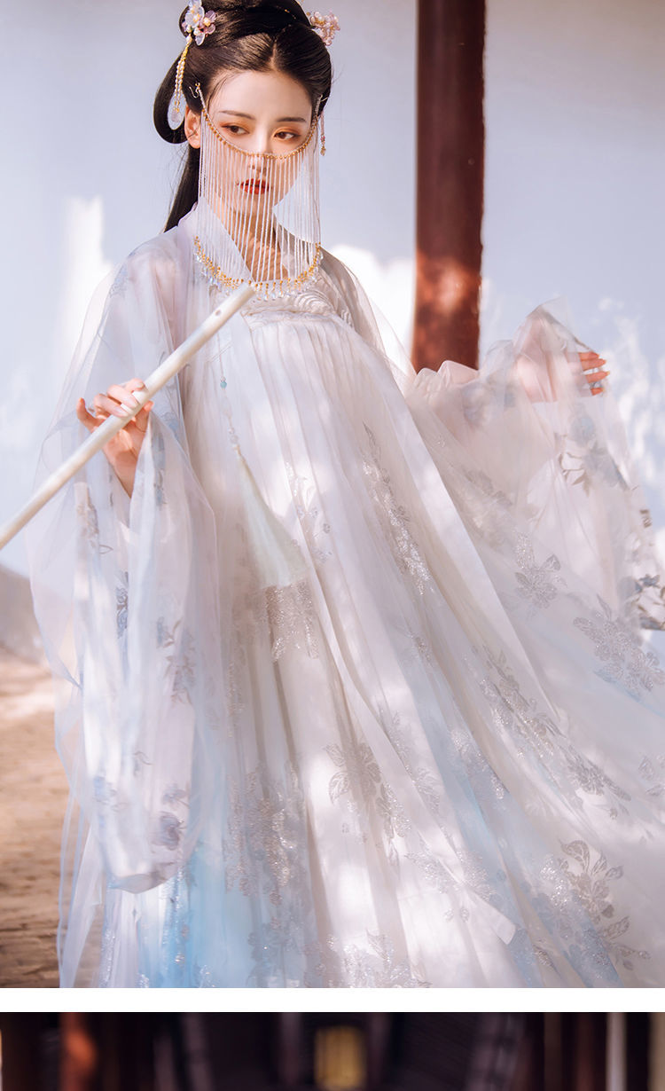 visrea汉服女春樱齐胸粉蓝学生古装衣服女春秋季中国风超仙气襦裙