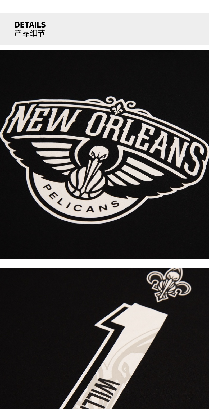 nba- 鹈鹕队 zion锡安 合力系列 男子 黑色 运动休闲 圆领短袖t恤